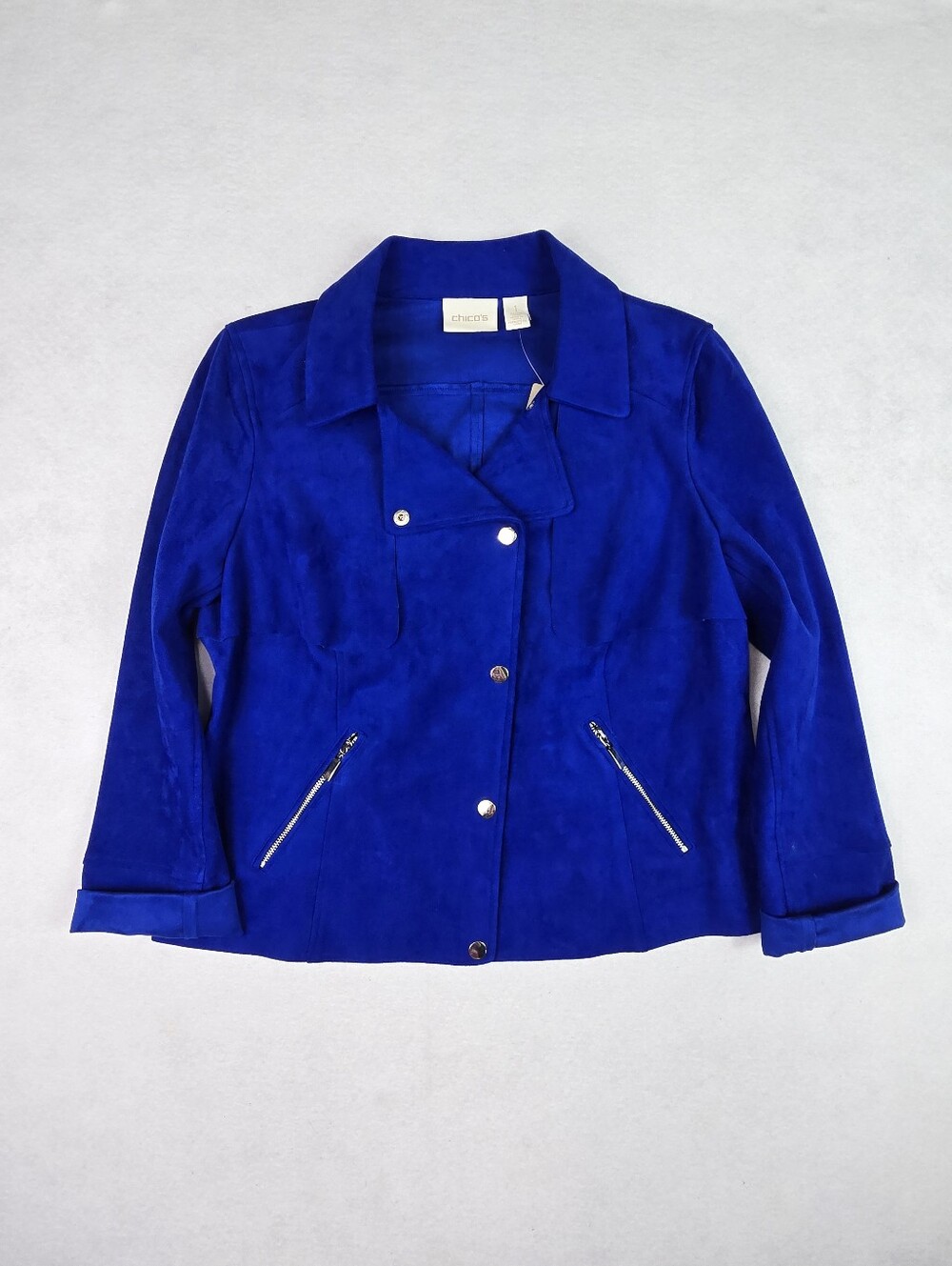 Chico's Sapphire Blue Faux Suede Moto Jacket